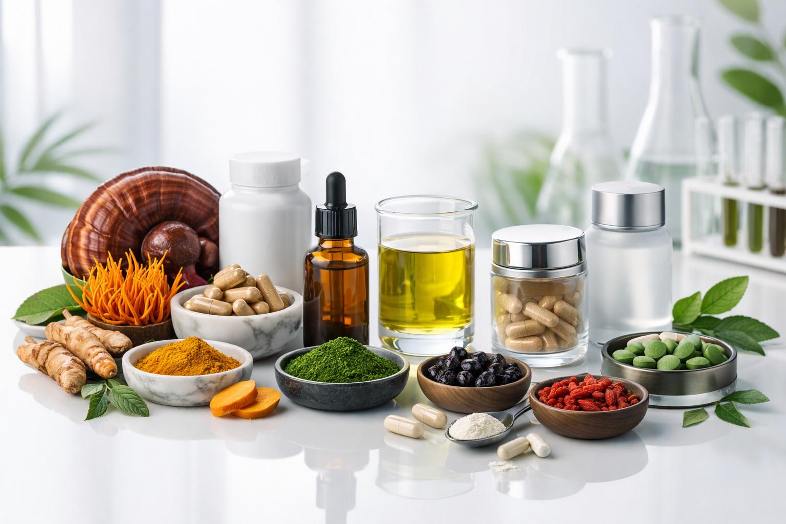 Colección de plantas medicinales: hierbas y extractos herbacéuticos